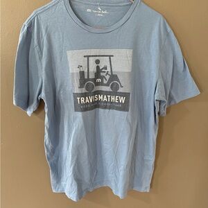 Travis Mathew Here For A Good Time Mens Size L Light Blue Cotton  T-Shirt Golf